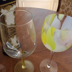Yellow Green Wine Glasses Variety Set of 4 Mouth Blown Glasses 9 & 10 inches