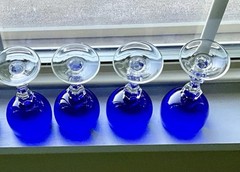(4-pc) Gusevsky RUSSIAN Crystal Cobalt Blue Cordial Wine Glasses 5-1/4” EXCLT