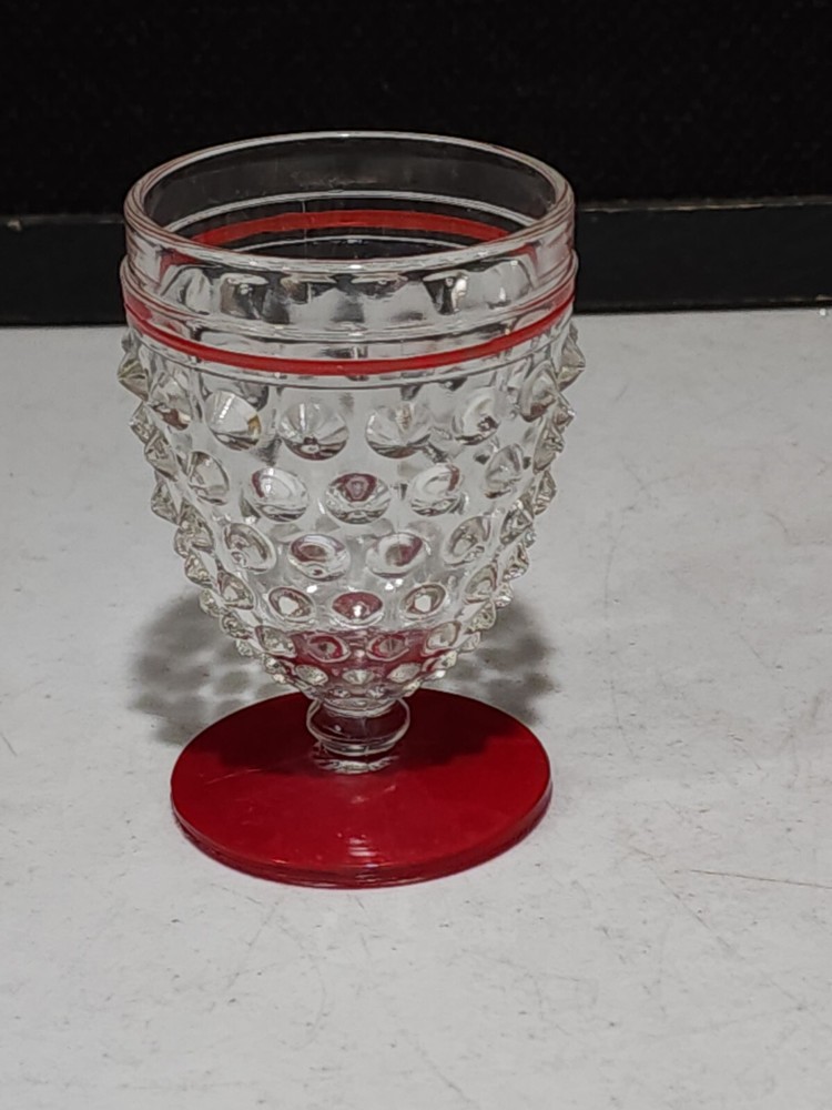 1- Vintage Anchor Hocking Hobnail CORDIAL OR JUICE GLASS Red Base & Stripe