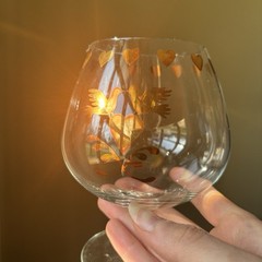 Set Of Two Glass Brandy Snifter/Wine Glasses With Gold Dove And Heart Detailing