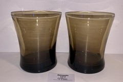 2 Anchor Hocking Linden Smokey Brown Tawny Glass Flared Tumblers Lowball Vintage