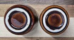 Vintage Stoneware Saki Cups Shot Glasses Brown Glaze Two Tone