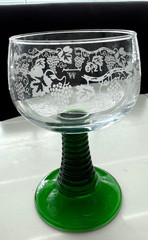3 Luminarc France Etched Grapevine Wine Glasses Green Beehive Stem VTG Barware
