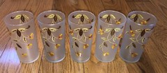 Set of 5 Hall Jewel Tea Autumn Leaf Libbey 5.5” Frosted Glass 12 OZ Tumblers
