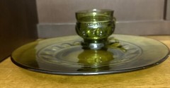Luncheon Plate & Cup Indiana Glass Avocado Green Kings Crown Thumbprint Vintage