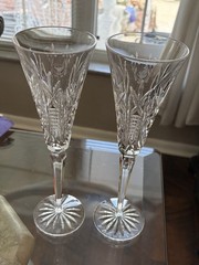 4 Waterford Champagne Christmas Glasses Holiday Treasures 10 1/2 inches high.