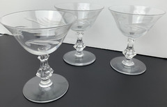 Set of 3 Floral Etched 5″ Glass Sherbet Dessert Glasses Clear Pedestal