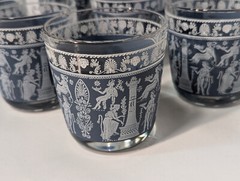 Set of 9: Jeannette Glass MCM 60s Grecian Feast Party Hellenic Blue Cup Tumblers