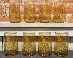 8 Libbey Amber Wheat w/ Bow 6oz Juice Glasses 3¾» + Bonus Glass Vintage MCM HTF!