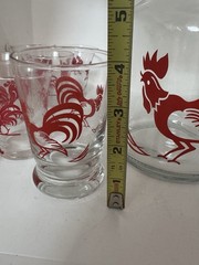 Vintage Mexico Red Rooster Breakfast Set Juice Service Carafe 7 Glasses Ice Cup