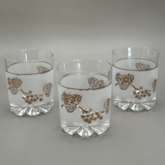 3 Mid Century Cerve DeValbor Italy Frosted & Golden Grapes Low Ball Glass’s