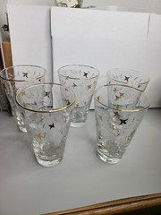 Vintage LIBBEY Royal Fern Gold Leaf Glasses Set of 5 Gold Rim Barware
