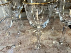 9 Vintage Lenox Shell Water Wine Cocktails Crystal Glasses Gold Trim 8″