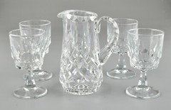 *Vintage Arcoroc Stemmed Shot Crystal Glasses w. Pitcher