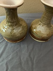 SET OF 2 HAND-TURNED POTTERY CHALICES GREEN/BROWN GLAZE 5 Inches Tall