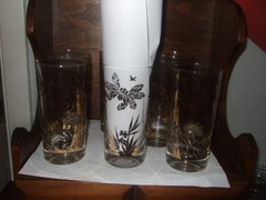 MCM WILLIAM MEIER GLASSES / BARWARE / GOLD LEAVES AND BIRDS