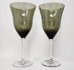 Qualia Crystal Glassware Meridian Goblet Set of 2 Glasses, Black Smoky Finish