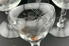 Vintage Etched Star Pattern Cordials Twisted Stems Set of 6