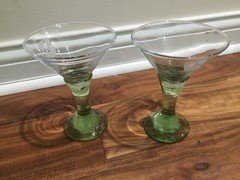 pair Fire and Light Martini Glass Celery 6″ – Signed AND MONOGRAMED «B»