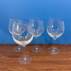 Pier 1 Clear Crackle Glass Slanted Rim Red Wine Balloon Glasses – Set of 4 Slant