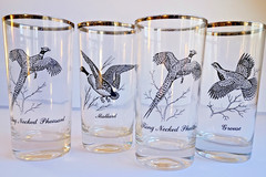 Set of 4 Vintage Federal Glass Sportsman Highball Cocktail Glasses Game Bird