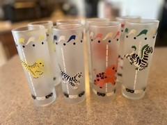 8 VINTAGE LIBBEY CIRCUS CAROUSEL ANIMALS FROSTED TOM COLLINS GLASSES – FULL SET