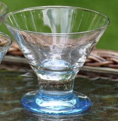 6 Libbey Cosmopolitan Stemless Martini Cocktail Glasses Blue Base 3 oz.