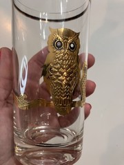 Vintage Culver Ltd MCM 22K Gold Embossed «Owls» Highball Glass Set of 8 1950’s