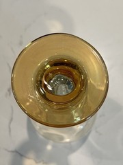 Vintage Libbey Splash Amber Iridescent Glass Goblets Set of 6 Ribbed Stem