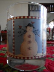 Snowman Double Old Fashioned Glass (es) 12 oz. Debbie Mumm Sakura Blue !