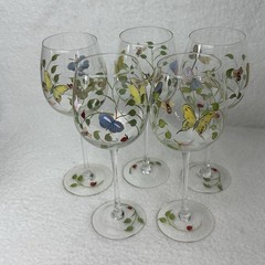 Lenox Butterfly Meadow Hand Painted Wine Glasses Water Goblets Set Of 5