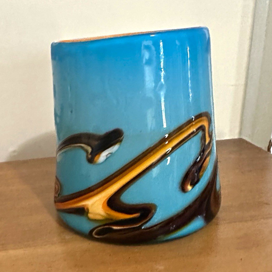 Azerbaijan Hand Blown Art Glass Blue Vase 7″