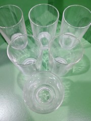 Vintage 6 Clear Glasses With Ribbed Base Juice Tumbler Glass 3 7/8 Inches Tall
