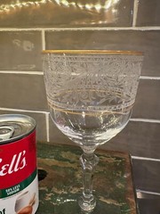 vtg fostoria renaissance water goblet stem 6111 gold trim 7″