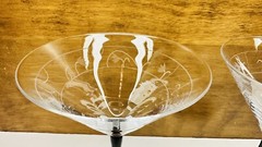 Set Of 2 Etched Clear Glass With Black Stem Martini Cocktail Glasses 6.75″