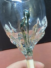 Vintage Ion Tamaian Wine Glass Romanian Art Glass 10-1/4″ Amber Bases Signed