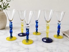 RARE 7 Vintage Hand Blown Cordial Glasses Kjell Jordhan Elme Almhult Sweden