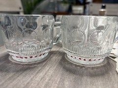RARE Vintage 50s Tiffin-Franciscan Bullseye Clear Pink Dots Punch Bowl Cups 4
