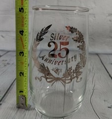 Vintage 4 Glass Tumbler Gift Set 25th Silver Anniversary West Virginia Glass Co