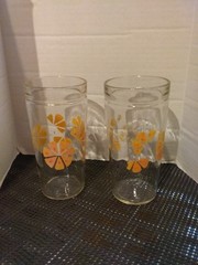 Vintage Yellowish Flower Glasses Set Of 2