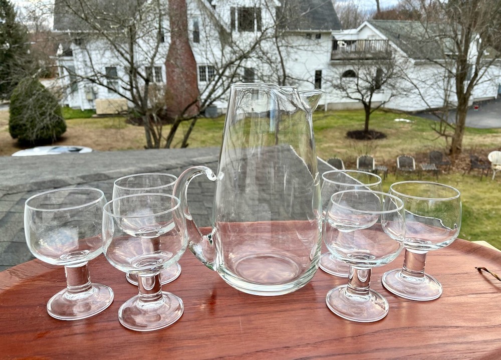 Vintage French Sangria Set, Pitcher + 6 glasses Made in France, VTG Ice Tea Set