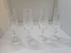 Vintage Pinwheel Star of David Crystal Flute Champagne Goblets (4) EXCELLENT!!!