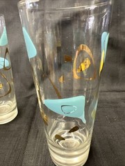 7 Vintage Amoeba Boomerang Tumbler Glasses Turquoise Gold. Free Shipping