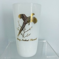 Federal Milk Glass Game Bird Tumbler 22Kt Gold Ring Necked Pheasant Vintage