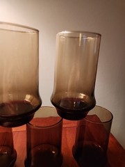 Libbey Tawny Accent Tumblers Set Vintage Smoke Brown Retro Glassware Lot Of 7