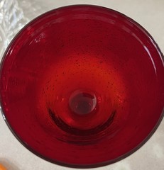 4 Vintage Artland Iris Ruby Red HandBlown Goblets Seeded Bubble Stem 8”H