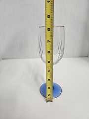 Replacement Libbey Glass Crystal Blue Stem Water Goblet Drape Optic w Gold Trim