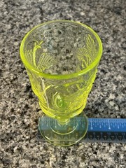 L. G. Wright Strawberry And Currant Vaseline Glass Water Goblet 6”H 3.25”D