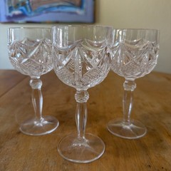SET 3 VTG Kobe Crystal Diamond Cut 7 oz Wine Goblets W.Germany 6.75″H