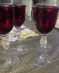 Set of 4 Morgantown Glass Brilliant Spanish ruby Red wine glasses-mint